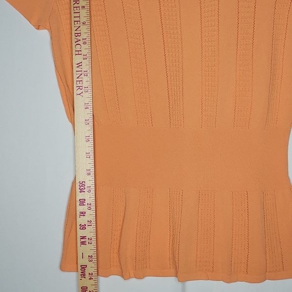 Sydney Easton Empire Knit Top Medium Square Neck Short Sleeve Orange Textured - Picture 6 of 14